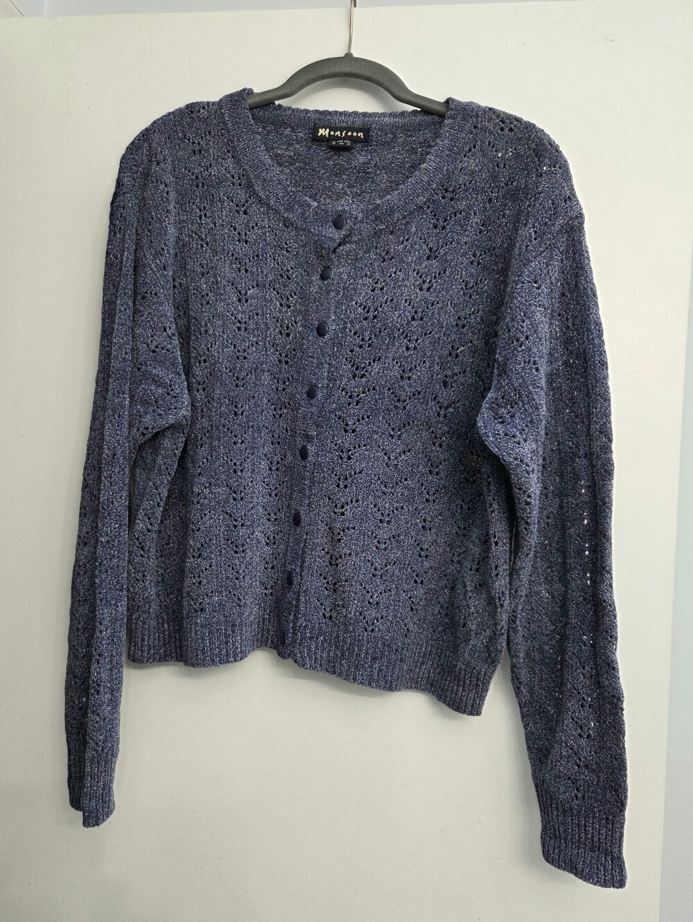 Monsoon Purple Button-Front Eyelet Knit Cardigan